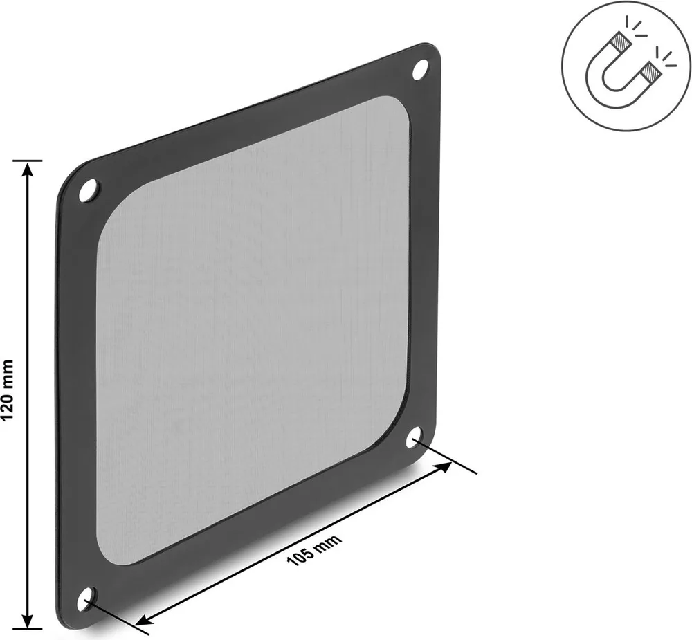 DELOCK φίλτρο σκόνης για 120mm ανεμιστήρα 67717, μαγνητικό, μαύρο — εικόνα 4