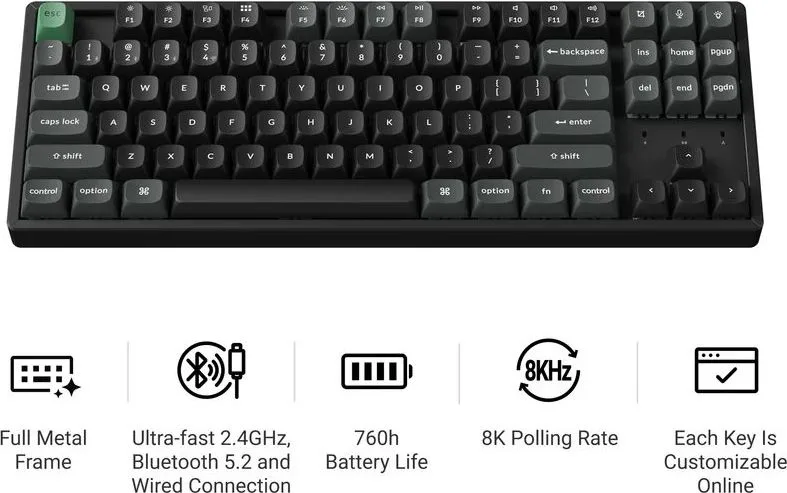 Keychron K8 Ultra (K8U-J1) ZMK Wireless 8K Mechanical Keyboard Red Switch (Hot-Swap) 80% Us Layout — εικόνα 2