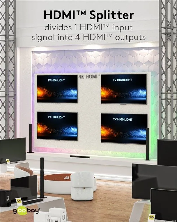 GOOBAY HDMI splitter 58483, 4 σε 1, 4K/60Hz, μαύρο — εικόνα 3