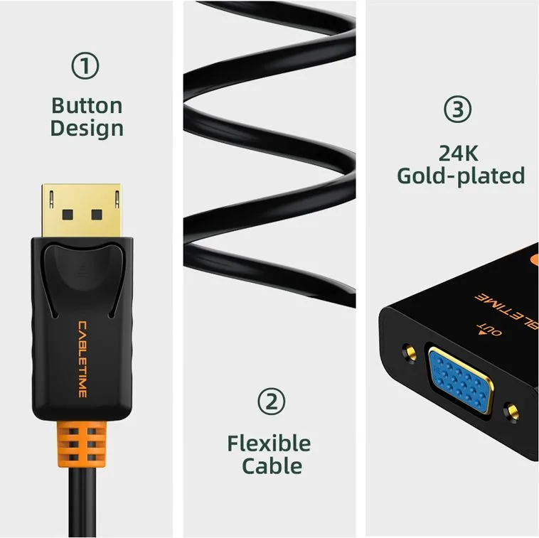 CABLETIME αντάπτορας DisplayPort σε VGA CT-AV586-03G, 1080p/60Hz, μαύρος — εικόνα 3