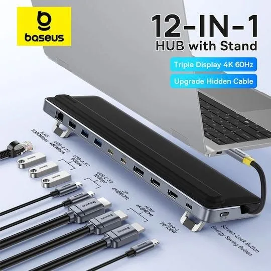 BASEUS Elitejoy EH3, USB HUB, 12 ΘΥΡΕΣ, γκρι — εικόνα 2