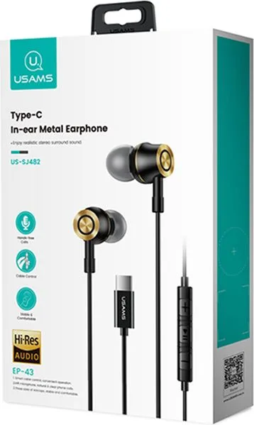 USAMS earphones με μικρόφωνο US-SJ482, USB-C σύνδεση, Φ10mm, 1.2m, μαύρα — εικόνα 7