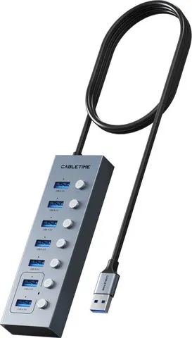 CABLETIME USB hub CT-HUBU7-AG, 7x θυρών, 5Gbps, USB σύνδεση, 1m, γκρι