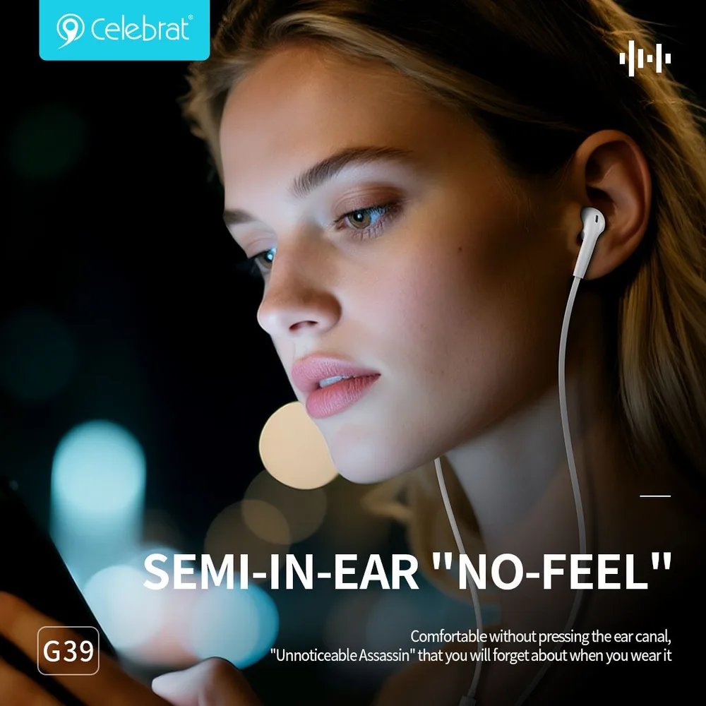 CELEBRAT earphones με μικρόφωνο G39, USB-C σύνδεση, 14mm, 1.2m, μαύρα — εικόνα 2