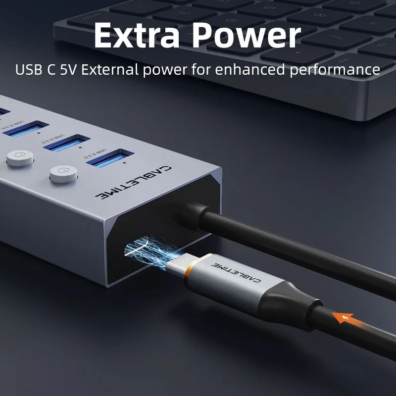 CABLETIME USB hub CT-HUBU7-AG, 7x θυρών, 5Gbps, USB σύνδεση, 1m, γκρι — εικόνα 8