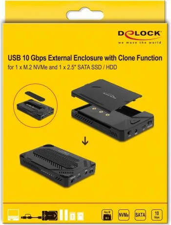 DELOCK θήκη M.2 NVMe & SATA SSD/HDD 42020, 10Gbps, λειτουργία κλώνου — εικόνα 4
