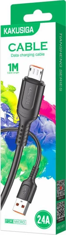 KAKUSIGA καλώδιο micro USB σε USB KSC-805, 2.4A, 480Mbps, 1m, μαύρο — εικόνα 4