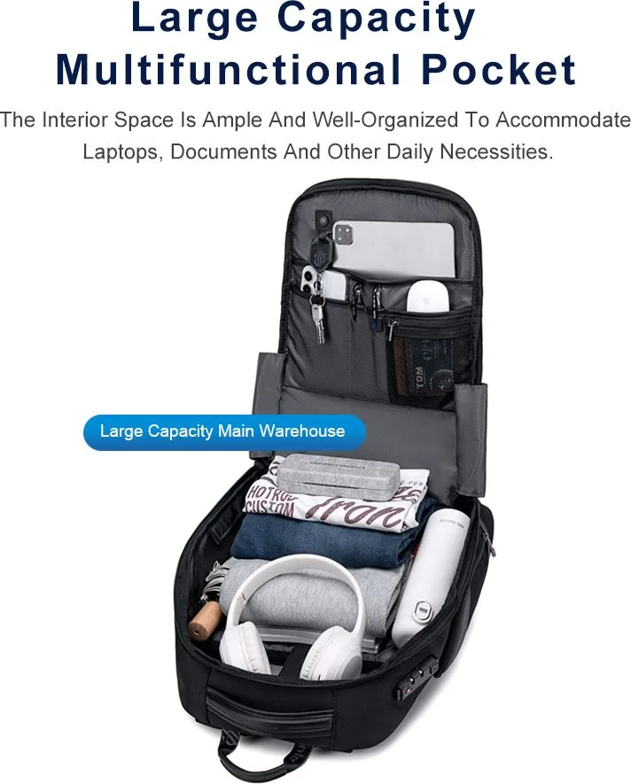ARCTIC HUNTER τσάντα πλάτης B00682 με θήκη laptop 15.6", USB, λουκέτο TSA, 23.5L, γκρι — εικόνα 6