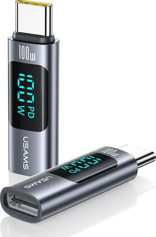 USAMS αντάπτορας USB-C US-SJ682 με οθόνη, 100W, γκρι