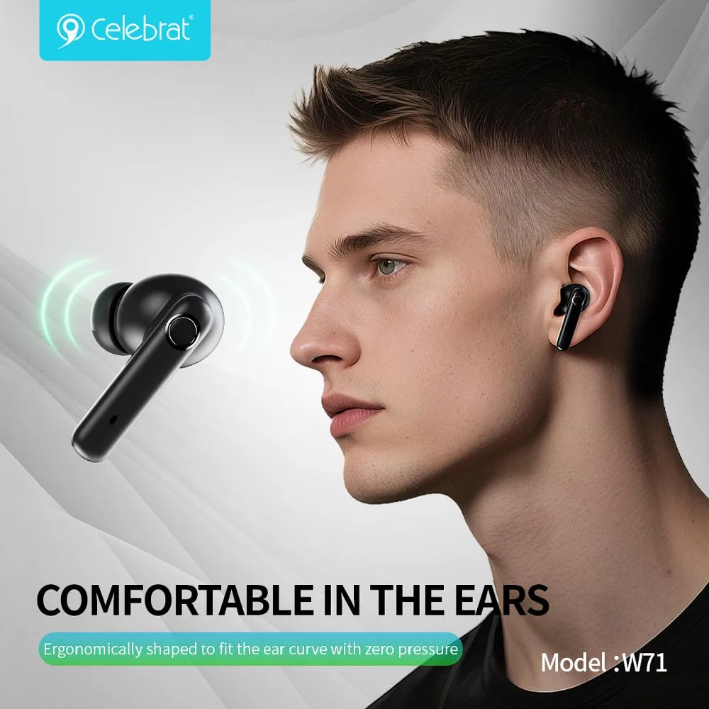 CELEBRAT earphones με θήκη φόρτισης W71, True Wireless, 10mm, 30/200mAh, λευκά — εικόνα 3