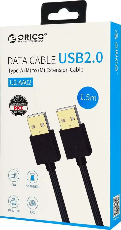 ORICO καλώδιο USB 2.0 U2-AA02, 480Mbps, 1.5m, μαύρο — εικόνα 3