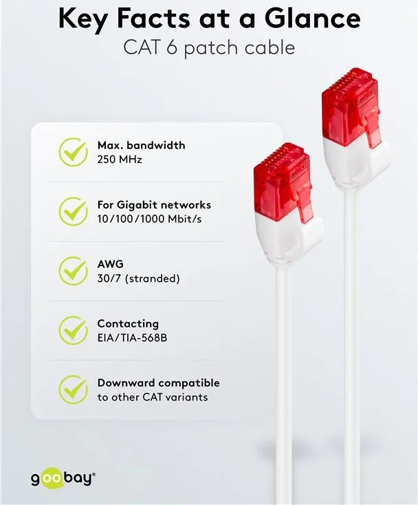 GOOBAY καλώδιο δικτύου 71550, CAT 6 U/UTP, slim, copper, 250MHz, 0.25m, λευκό — εικόνα 5