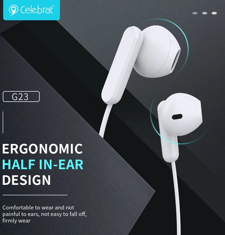 CELEBRAT earphones με μικρόφωνο G23, 3.5mm σύνδεση, Φ14mm, 1.2m, λευκά — εικόνα 3