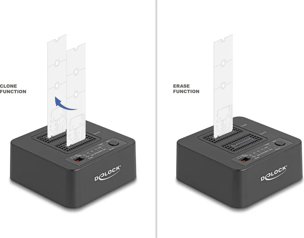 DELOCK docking station για M.2 NVMe SSD 64300, 2 θέσεων, 20Gbps, clone/erase function, μαύρο — εικόνα 2