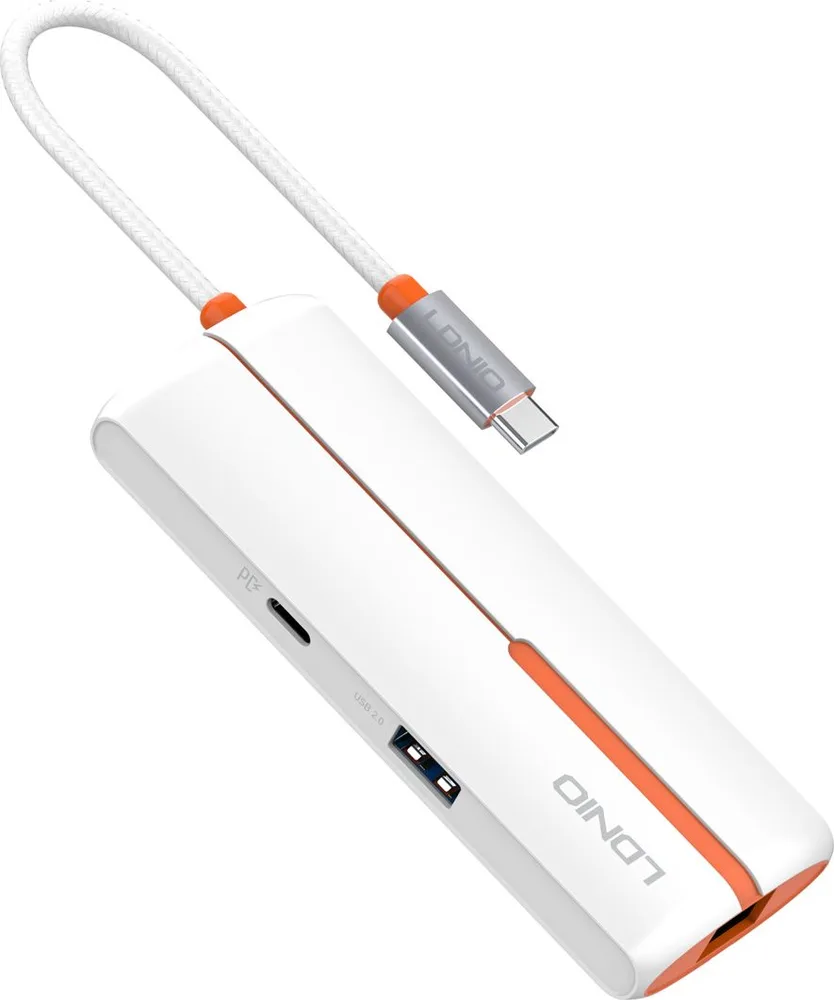 LDNIO USB hub DS-26U με θύρα δικτύου, 6 θυρών, USB-C σύνδεση, 100W PD, λευκό — εικόνα 7