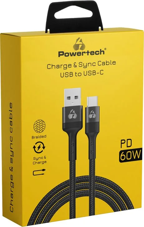 POWERTECH καλώδιο USB-C σε USB PTR-0169, PD 60W, copper, 1.5m, μαύρο — εικόνα 2