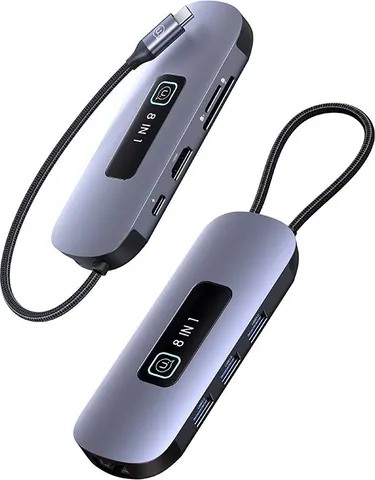 USAMS docking station US-SJ643, 8 θυρών, USB-C, 4K, 100W PD, LAN, γκρι