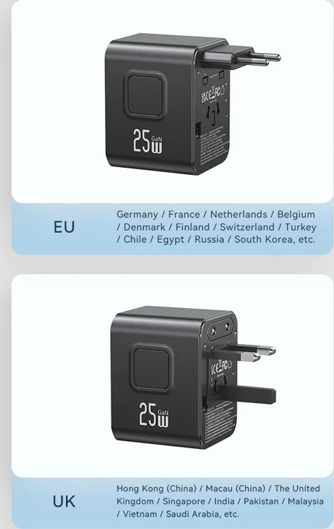 USAMS φορτιστής/αντάπτορας πρίζας CC309, USB & 2x USB-C, universal, 25W, μαύρος — εικόνα 7