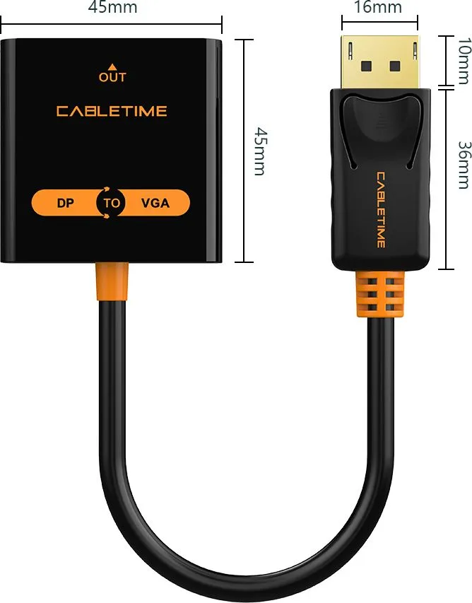 CABLETIME αντάπτορας DisplayPort σε VGA CT-AV586-03G, 1080p/60Hz, μαύρος — εικόνα 5