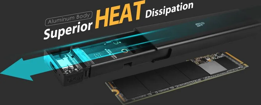 SILICON POWER θήκη για M.2 PCIe NVMe/SATA SSD PD60, tool free, 10Gbps, μαύρη — εικόνα 3