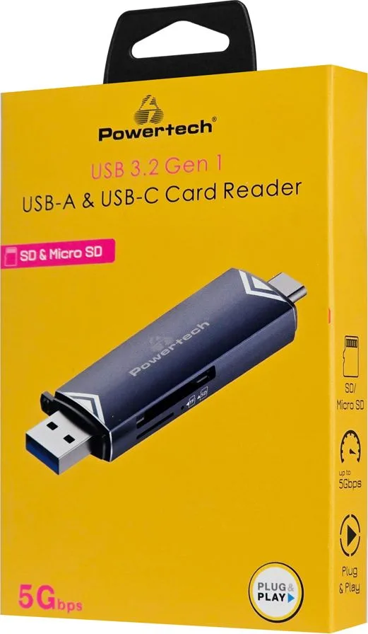 POWERTECH card reader PT-1343 για SD & micro SD, USB 3.2, 5Gbps, γκρι — εικόνα 7