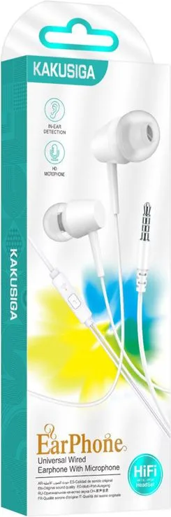KAKUSIGA earphones με μικρόφωνο KSC-1303, 3.5mm σύνδεση, 10mm, 1.1m, λευκά — εικόνα 4