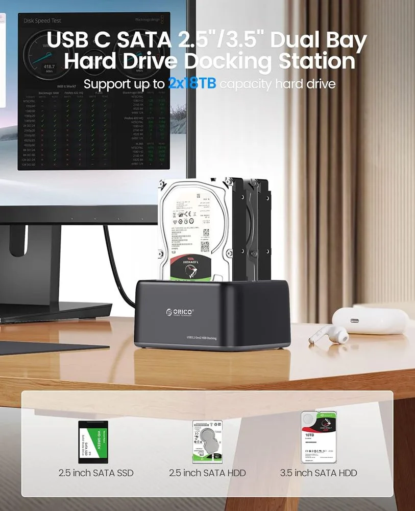 ORICO docking station για 2.5" ή 3.5" SATA HDD/SSD 6829C3-V1, 2 θέσεων, 5Gbps, μαύρο — εικόνα 2
