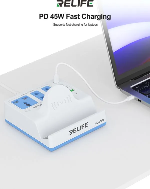 RELIFE σταθμός φόρτισης RL-309H, USB/3x USB-C/3x DC/wireless, 72W, λευκός — εικόνα 4
