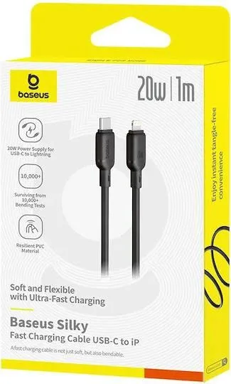 BASEUS Silky Series καλώδιο φόρτισης, Type-C ΣΕ Lightning, 20W, 2M, μαύρο — εικόνα 4