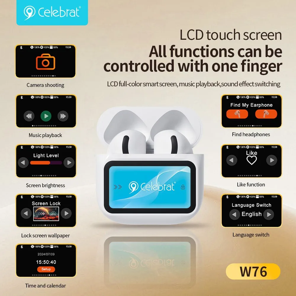 CELEBRAT earphones με θήκη φόρτισης W76, True Wireless, 13mm, 25/300mAh, λευκά — εικόνα 2