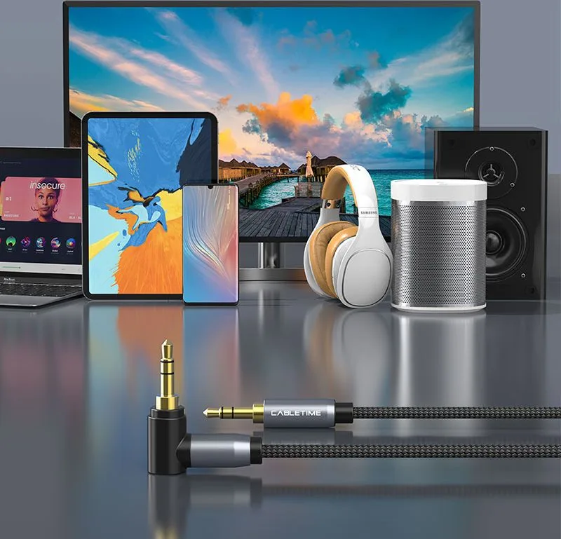 CABLETIME καλώδιο ήχου 3.5mm CT-P11RGN, γωνιακό, AUX, 1.8m, μαύρο — εικόνα 3