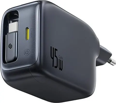 BASEUS Enercore CJ11, φορτιστής ΓΡΗΓΟΡΗΣ φόρτισης με ΑΝΑΔΥΠΛΟΥΜΕΝΟ καλώδιο Typec, 2 ΘΥΡΕΣ, 45W, ΜΑΥΡΟΣ