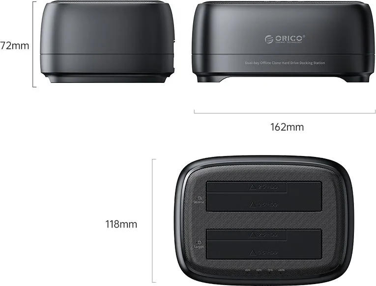 ORICO docking station για 2.5" ή 3.5" SATA HDD/SSD DD28U3-C, 2 θέσεων, 5Gbps, clone function, μαύρο — εικόνα 6