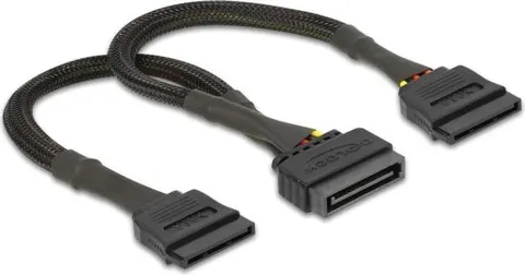 DELOCK καλώδιο SATA 15pin σε 2x SATA 15pin 60135, 0.25m, μαύρο