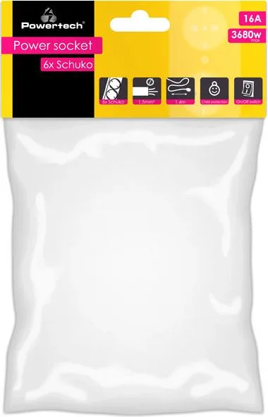 POWERTECH πολύπριζο ασφαλείας PT-1058, 6x schuko, 16A, 1.4m, λευκό — εικόνα 2