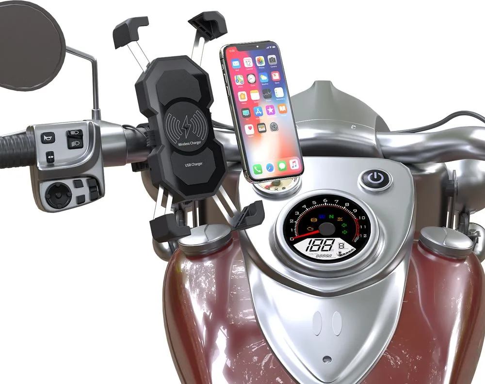 POWERTECH ασύρματος φορτιστής & βάση smartphone μοτοσυκλέτας PTL-024, 7.5W, μαύρη — εικόνα 2