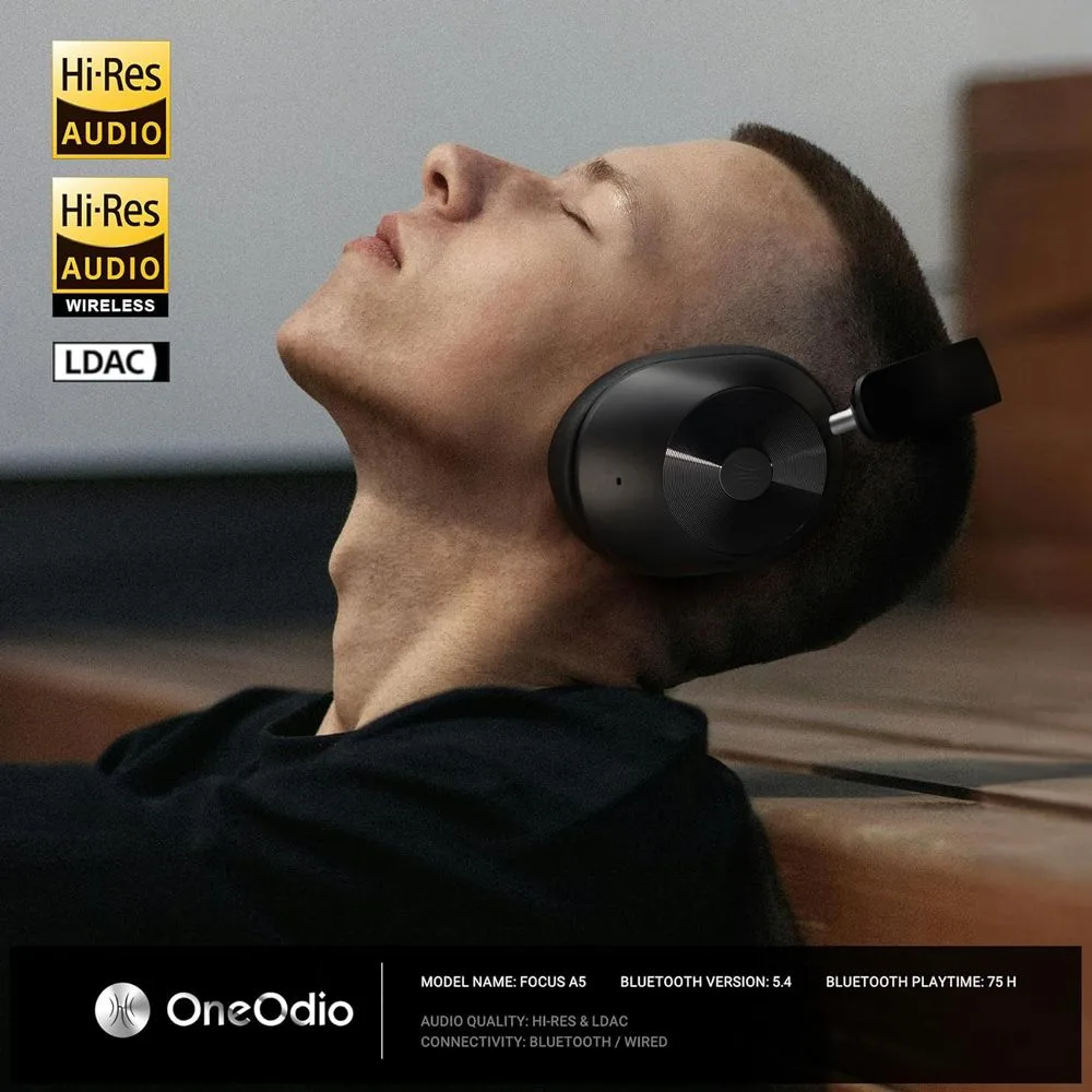 ONEODIO headphones Focus A5, ενσύρματα & ασύρματα, Hybrid ANC, 40mm, 600mAh, μαύρο — εικόνα 2