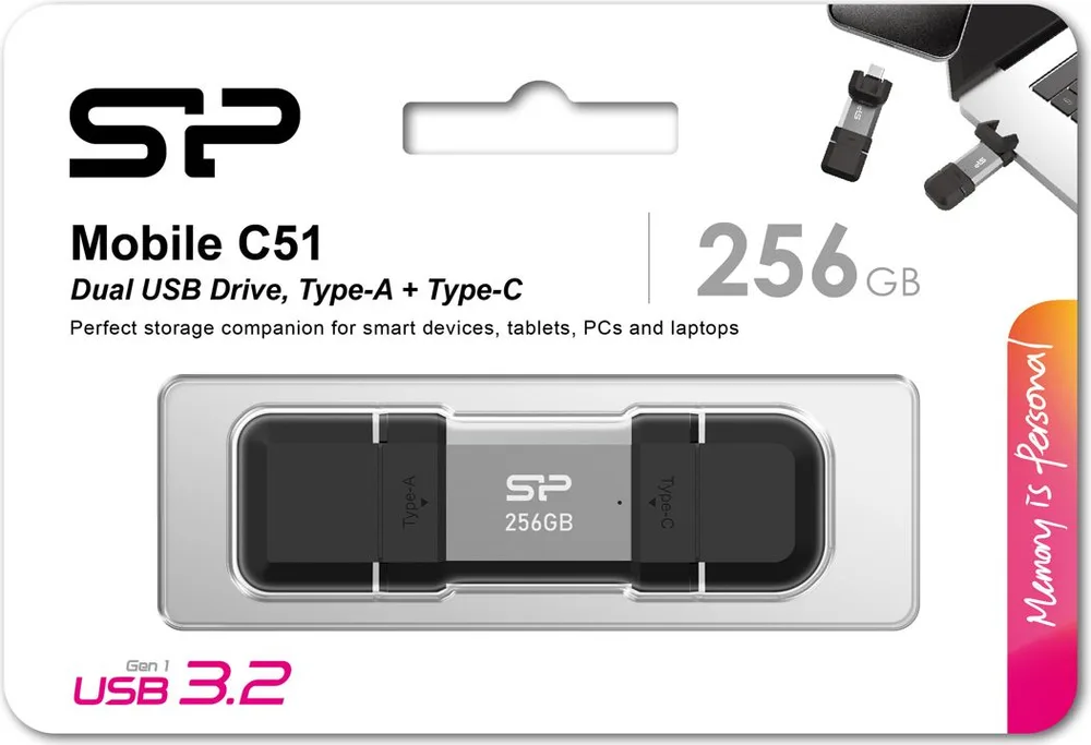 SILICON POWER USB Flash Drive C51, USB/USB-C, 256GB, 200MBps, ασημί — εικόνα 6