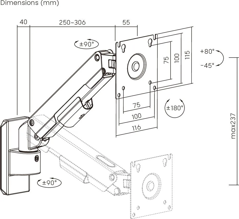 BRATECK επιτοίχια βάση οθόνης LDA113-111, 17-32", έως 9kg — εικόνα 4