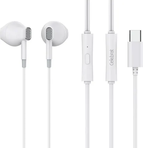 CELEBRAT earphones με μικρόφωνο D12, USB-C σύνδεση, Φ14.2mm, 1.2m, λευκά