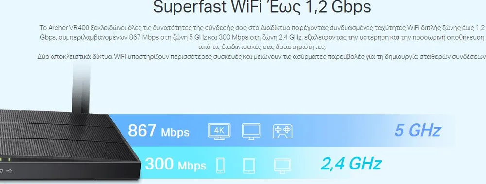 TP-LINK Modem/Router Archer VR400, VDSL/ADSL, 1200Mbps AC1200, Ver. 3.0 — εικόνα 5