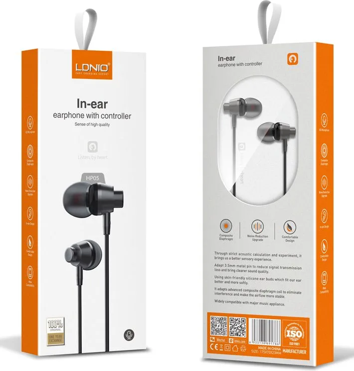 LDNIO earphones με μικρόφωνο HP05, 3.5mm σύνδεση, Φ10mm, 1.2m, γκρι — εικόνα 3