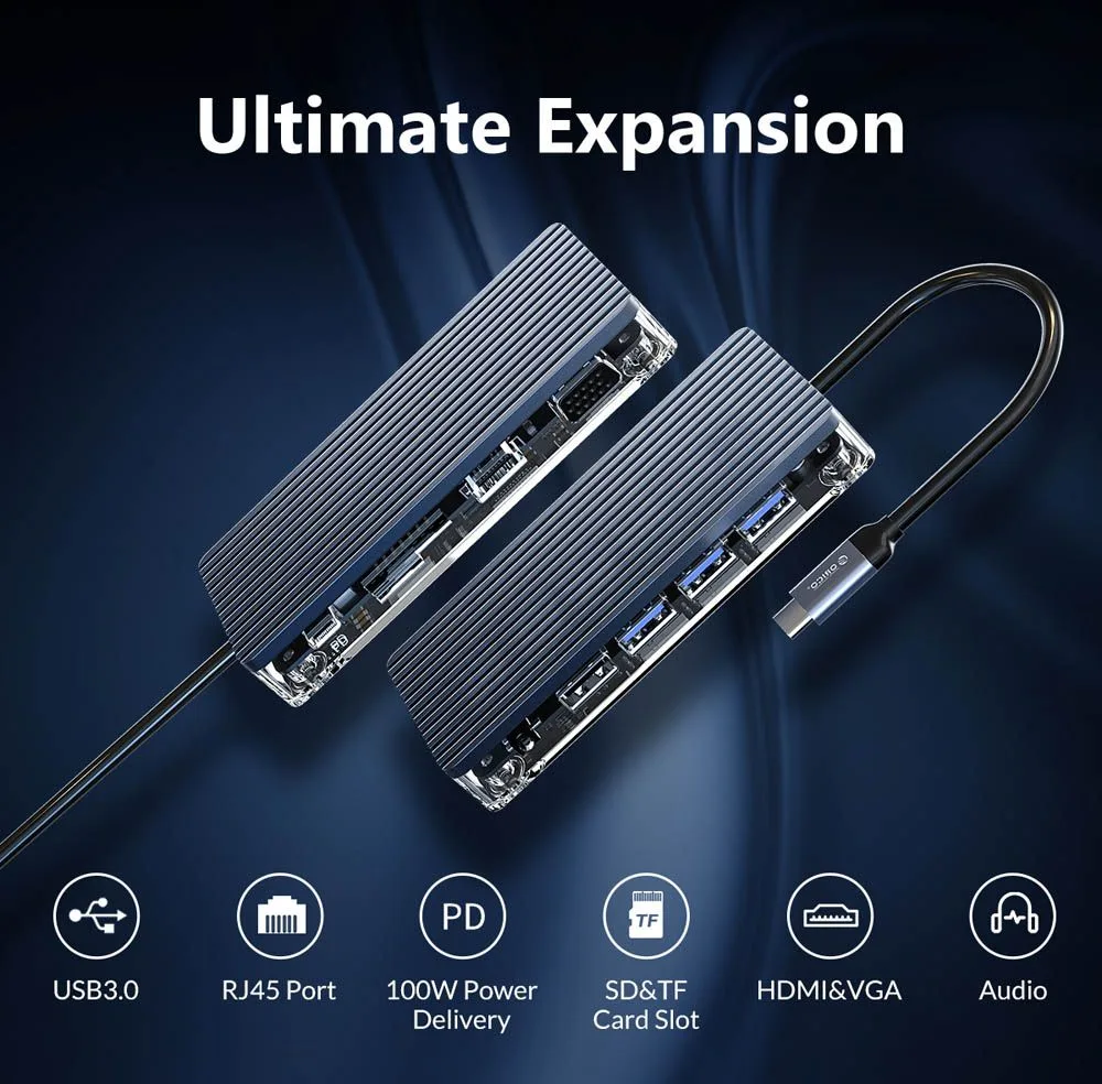 ORICO docking station WB-11P, 11 θυρών, USB-C σύνδεση, 100W PD, 4K, γκρι — εικόνα 8