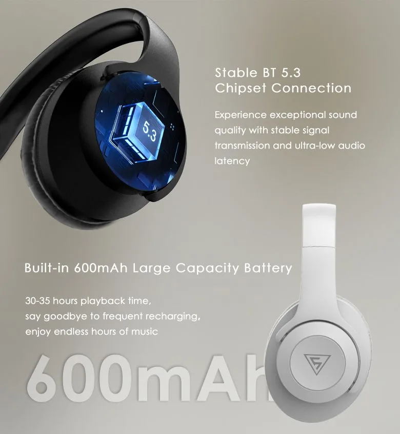 DOQAUS headphones DESIGN 2, ασύρματα & ενσύρματα, Φ40mm, 600mAh, μαύρα — εικόνα 5