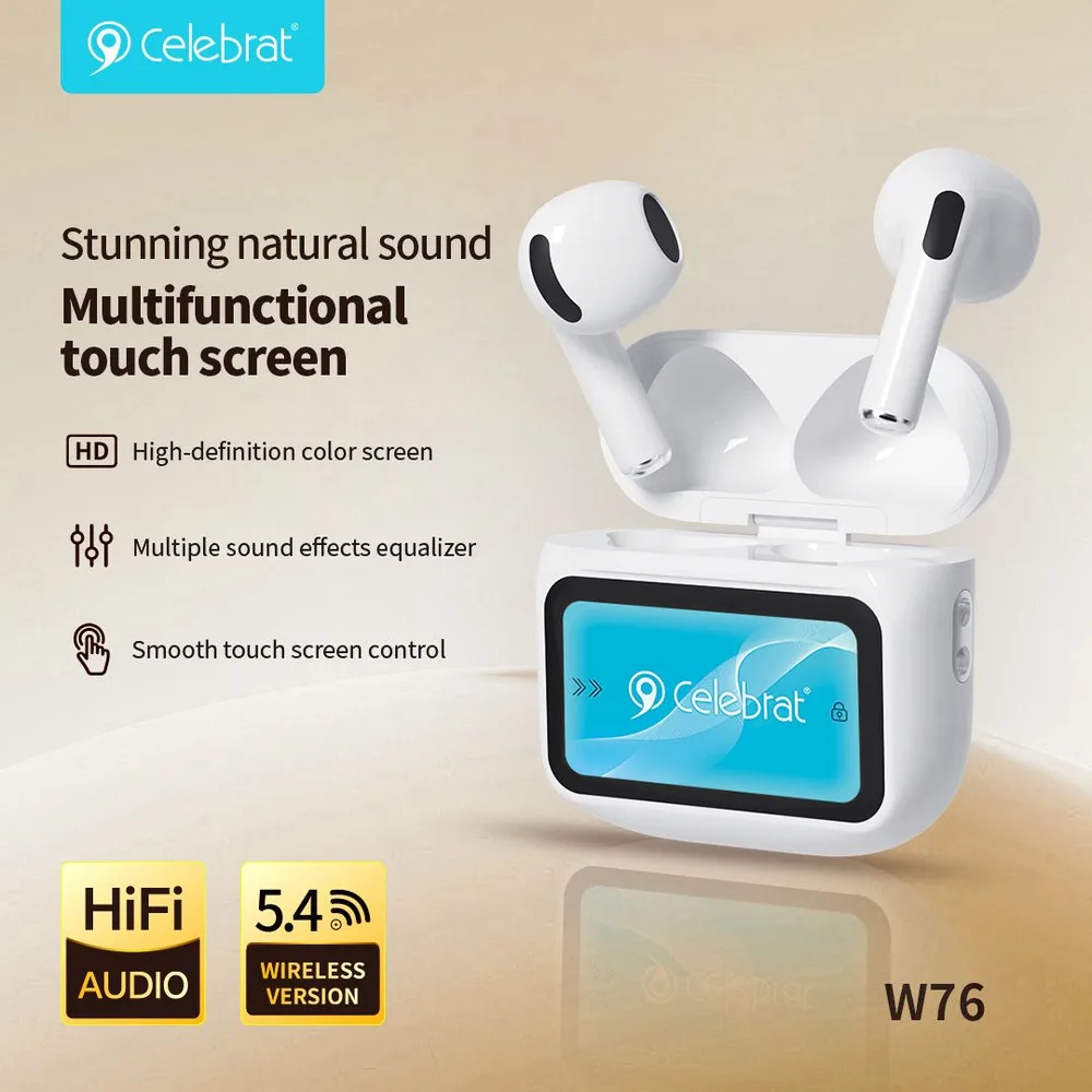 CELEBRAT earphones με θήκη φόρτισης W76, True Wireless, 13mm, 25/300mAh, λευκά — εικόνα 6