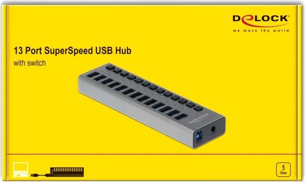 DELOCK USB hub 63738 με διακόπτες, 13x θυρών, 5Gbps, γκρι — εικόνα 4