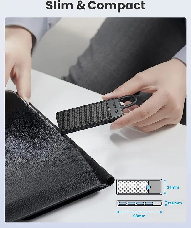 ORICO USB hub PAPW4A-C3, 4x θυρών, 5Gbps, USB-C σύνδεση, μαύρο — εικόνα 3