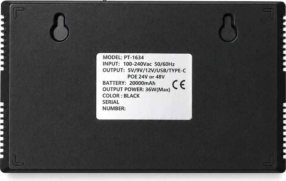 POWERTECH Mini DC UPS PT-1634, 36W, 20000mAh, 3x DC, Usb/usb-C, Poe/lan, μαύρο — εικόνα 4