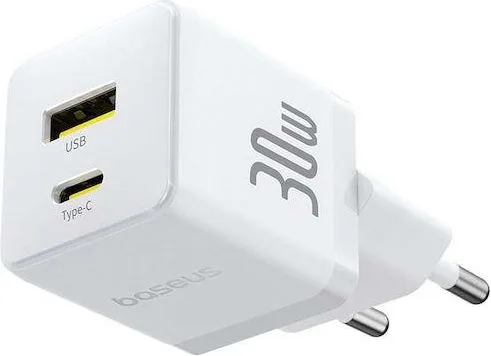 BASEUS Palm φορτιστής ΓΡΗΓΟΡΗΣ φόρτισης, 2 ΘΥΡΕΣ, με καλώδιο Type-C ΣΕ Type-C, 30W, ΛΕΥΚΟΣ — εικόνα 2