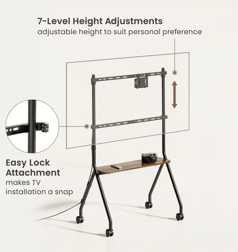 BRATECK βάση τηλεόρασης δαπέδου FS66-46F-01, 37-86", έως 80kg, με ράφι & ροδάκια — εικόνα 3